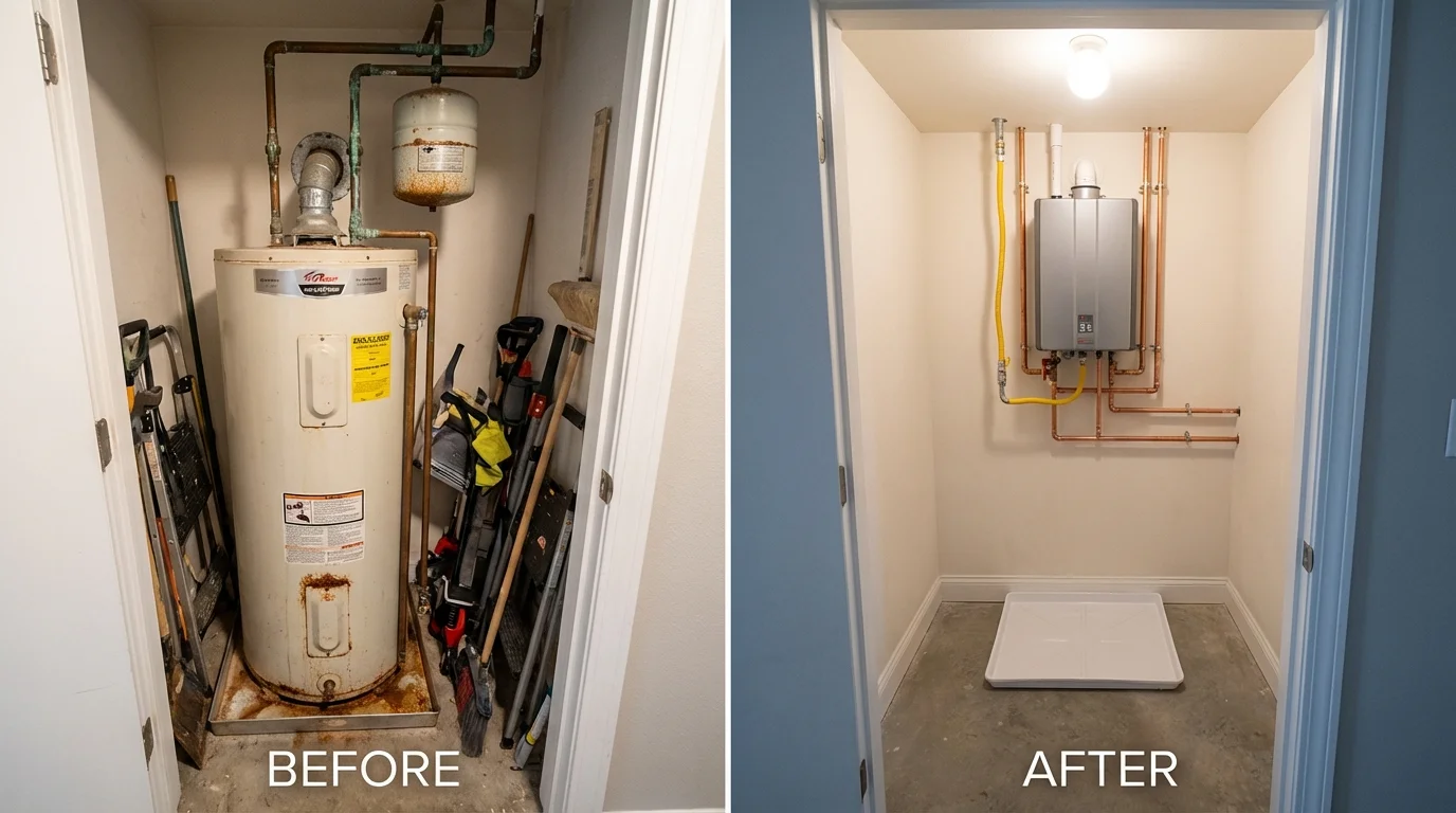Tank water heater versus wall-mounted tankless unit comparison for Hudson, FL homeowners