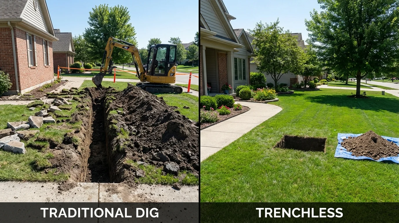Trenchless sewer repair with minimal yard damage versus traditional excavation in Hudson, FL
